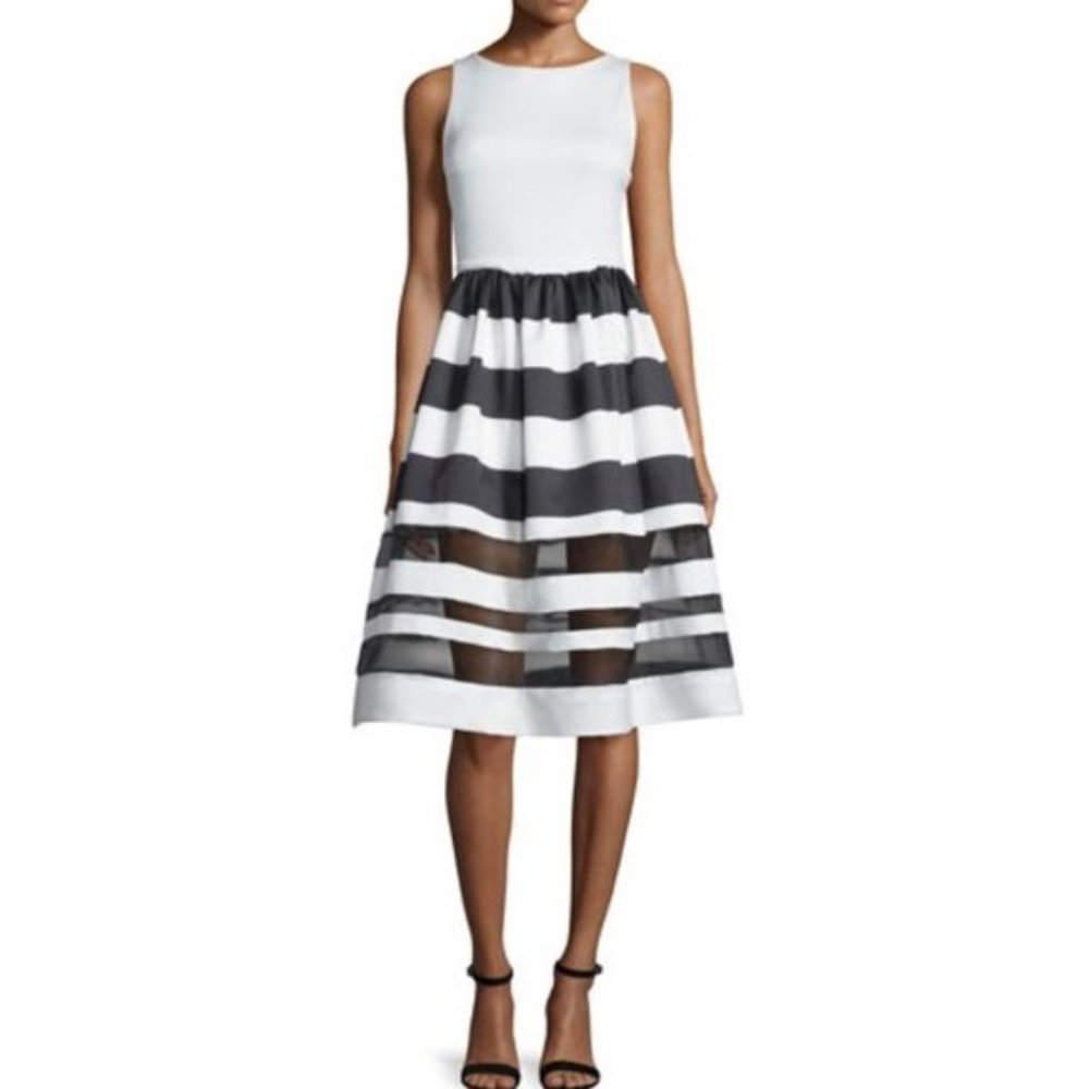 ALICE + OLIVIA 'Larue' Illusion Stripe Fit & Flare Dress Black White